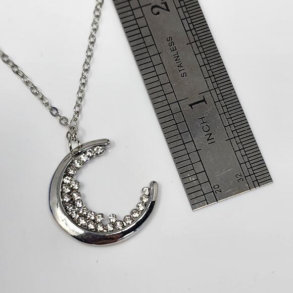 Silver Crescent Moon Cubic Zirconia Necklace - Picture 5 of 5